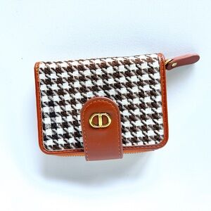 Brown Houndstooth Compact Accordion Wallet Faux Leather